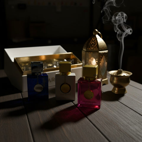 Armaf Club de Nuit Parfum Gift Set — Iconic Imperiale Untold 3x30ml, top-down flat lay