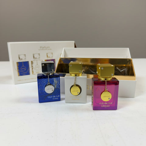 Armaf Club de Nuit Parfum Gift Set — Iconic Imperiale Untold 3x30ml, gift presentation view