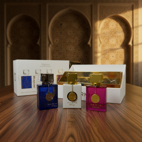 Armaf Club de Nuit Parfum Gift Set — Iconic Imperiale Untold 3x30ml, lifestyle styled shot