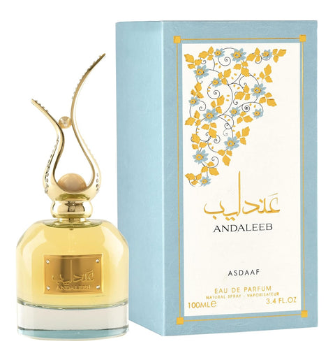 Lattafa Asdaaf Andaleeb for Unisex - A luxurious arabian scent for men and women, showcasing its elegant bottle design.