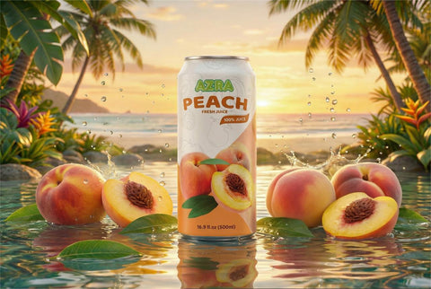 AZRA 100% organic juices in sleek 500ml cans, representing the zero sugar beverages trend for healthy lifestyles.