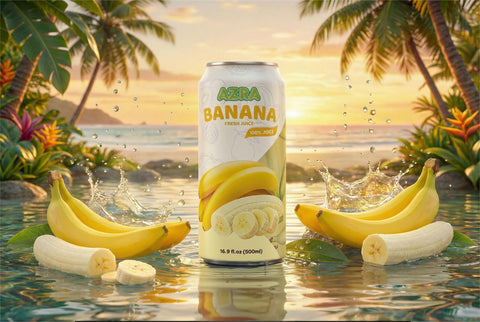 AZRA 100% fresh juices in eye-catching 500ml cans, emphasizing the benefits of zero sugar beverages for a healthier lifestyle.