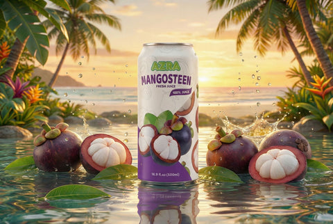 AZRA 100% fruit juices in vibrant 500ml cans, featuring a variety of zero sugar beverages for every taste preference.