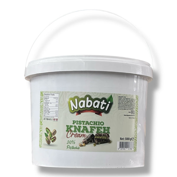 Large size pistachio spread in a 5Kg jar, featuring premium Dubai pistachios with a luxurious gourmet flavor, ideal for various culinary uses.