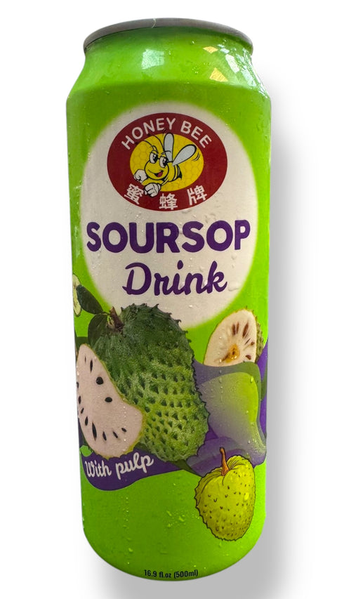 Honey Bee SOURSOP Drink with pulp, refreshing soursop juice with pulp in a vibrant packaging.