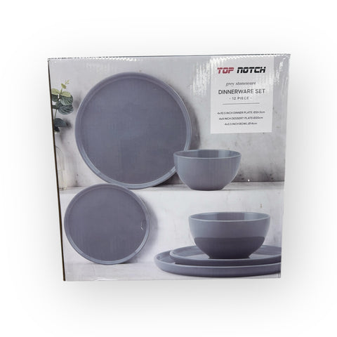 Stylish DINNERWARE SET grey stoneware - 12 PIECE - showcasing elegant design and durable material.