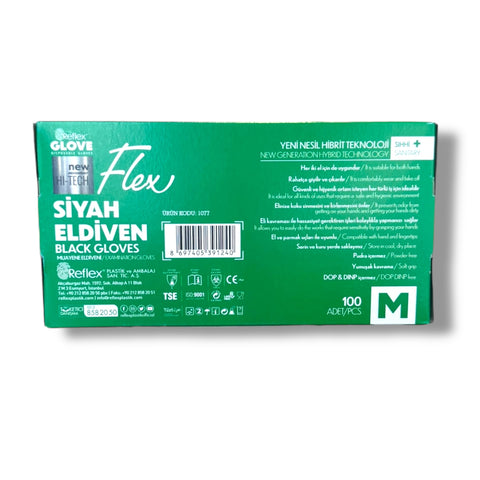 High-quality Flex BLACK GLOVES (M) medium size -100 PCS-, perfect for ensuring safety and comfort in diverse environments.