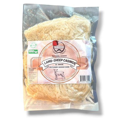 Natural Lamb-Sheep Casings 24-26mm an edible natural casing - HALAL (9 PACK) for making delicious sausages.
