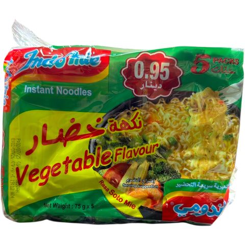 Indomie Vegetable Flavour – 5 Packs, showcasing the product packaging with vibrant vegetable graphics.