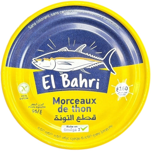El Bahri Tuna morceaux in Vegetable Oil – 160g packaging with clear label and product details.