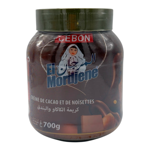 Cebon El Mordjene 700 g Hazelnut Chocolate Spread - CREME DE CACAO ET DE NOISETTES by elmordjene, showcasing the front label of this gourmet chocolate spread.
