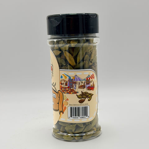 ALBASHA Premium Green Cardamom Spice with a distinctive aroma, ideal for sweet and savory recipes, enhancing flavors in cooking and baking.