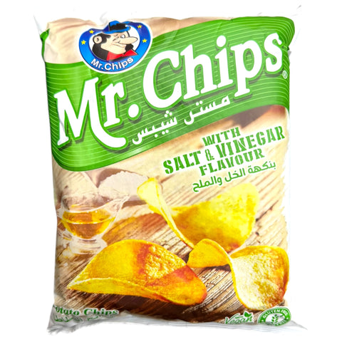 Mr. Chips salt vinegar 70g packaging featuring the product brand and flavor profile.
