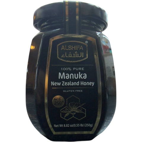 Alshifa Manuka New Zealand Honey MGO 250+ – 250g jar showcasing premium honey benefits
