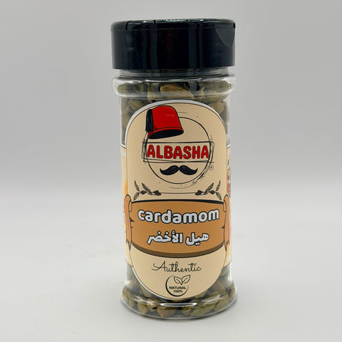 Premium Green Cardamom Spice from ALBASHA showcasing its aromatic flavor for cooking and baking, perfect for enhancing a variety of dishes.