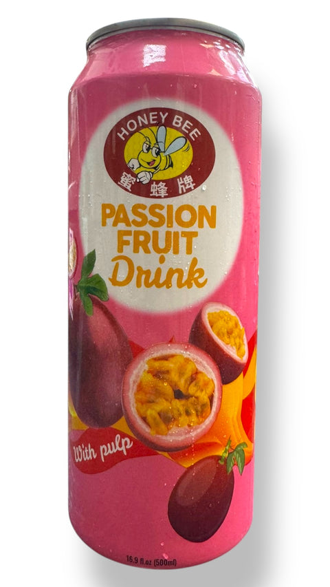 Honey Bee PASSION FRUIT Drink With pulp, a refreshing honey bee flavored beverage packed with tropical flavors and fruit pulp.