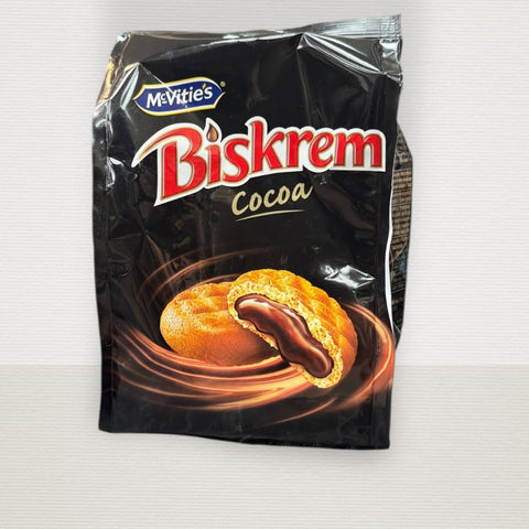 McVities Biskrem CoCoa, a premium cocoa cream biscuits treat, featuring a delicate biscuit shell filled with a rich cocoa cream, ideal for snack lovers.