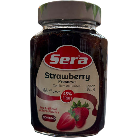 SERA STRAWBERRY JAM 720ML jar showcasing rich red strawberry preserve texture and packaging design.