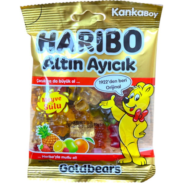 Haribo Goldbears Altın Ayıcık fruit gummies - Bulk halal beef gelatin sweets in colorful gummy bear shapes.