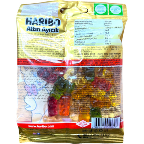 Haribo Goldbears Altın Ayıcık fruit gummies - Halal beef gelatin dessert treats available in bulk.