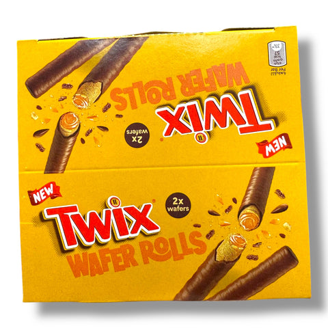 TWIX WAFER BOX - ROLLS 12x2rolls showcasing the front packaging with two wafer rolls and branding prominently displayed.