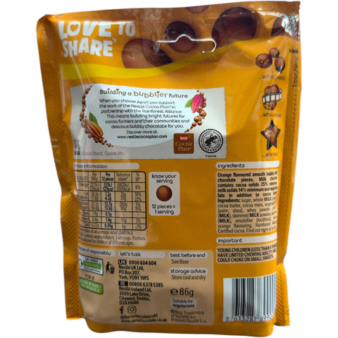 Close-up view of Nestlé Aero Orange Melts, highlighting the unique flavor of aero orange chocolate.