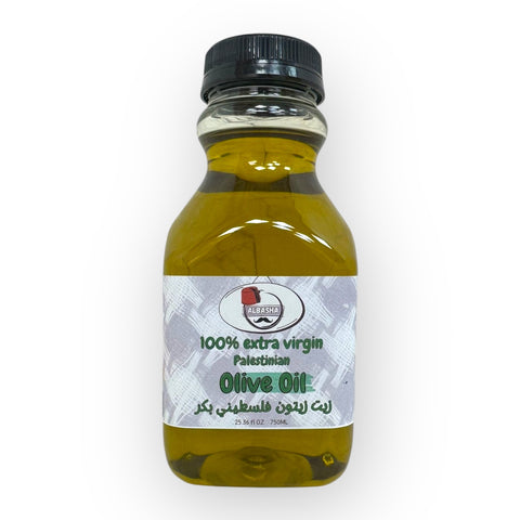 Bottle of Palestinian Extra Virgin Olive Oil 500ML, highlighting the premium quality olive oil ideal for cooking and dressing.