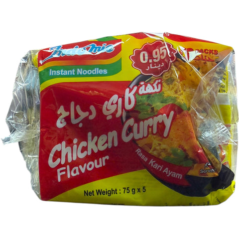 Indomie Chicken Curry Flavour – 5 Packs arranged on a table, ready for preparation and enjoying.