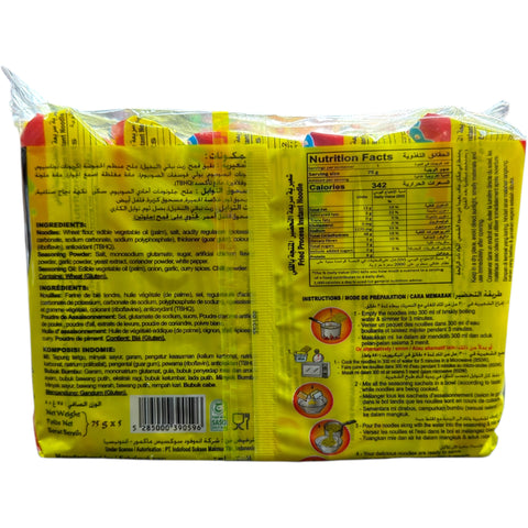 Close-up of Indomie Chicken Curry Flavour – 5 Packs, showcasing the premium noodle texture and spices.