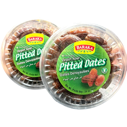 Nutritional benefits of Baraka Deglet Nour Pitted Dates 680g emphasized with a vibrant arrangement of dates.