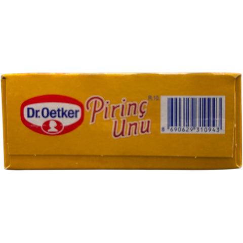 Dr. Oetker Pirinç Unu (Rice Flour) in a clear container demonstrating its fine texture, perfect for gluten-free recipes.