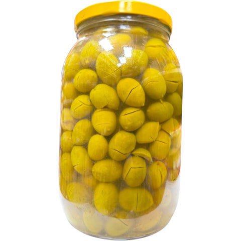 Sera Green Cracked Nablus Olives - Delicious authentic Nablus olives, ideal for healthy snacking or culinary dishes.