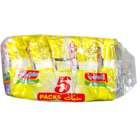 Indomie Baladi Chicken Flavour – 5 Packs displayed with ingredients, illustrating the delicious chicken flavor.