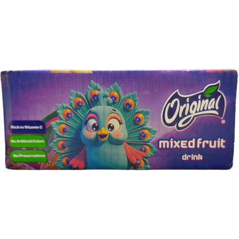 Chilled Original Mixed Fruit Drink – 18 x 125ml served in a glass with fruits.