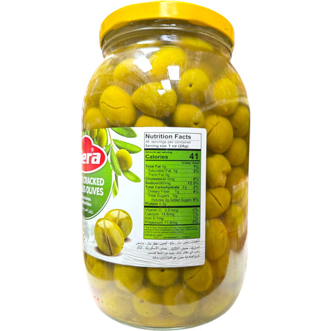 Sera Green Cracked Nablus Olives display - Premium authentic Nablus olives, sourced from the renowned ALBASHA Store.