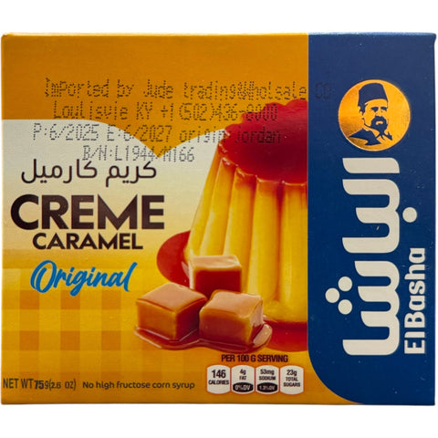 ElBasha Crème Caramel Dessert – Original, a delicious creme caramel dessert in a clear dish showcasing its smooth texture and caramel glaze.
