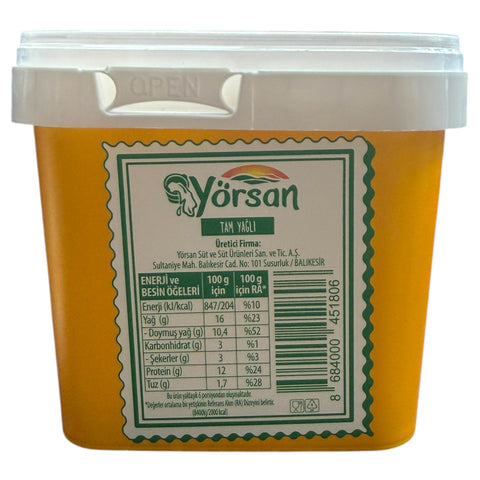 Yorsan Full Fat White Cheese 400g - Brand packaging displaying nutrition information and serving suggestions.