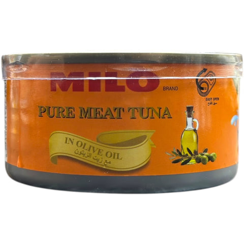Close-up image of a can of Milo Tuna in Olive Oil – 185g showcasing the label design.