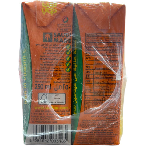 Sun Top Orange Juice – 6 x 250ml displayed, ideal for families seeking quality orange juice 250ml.