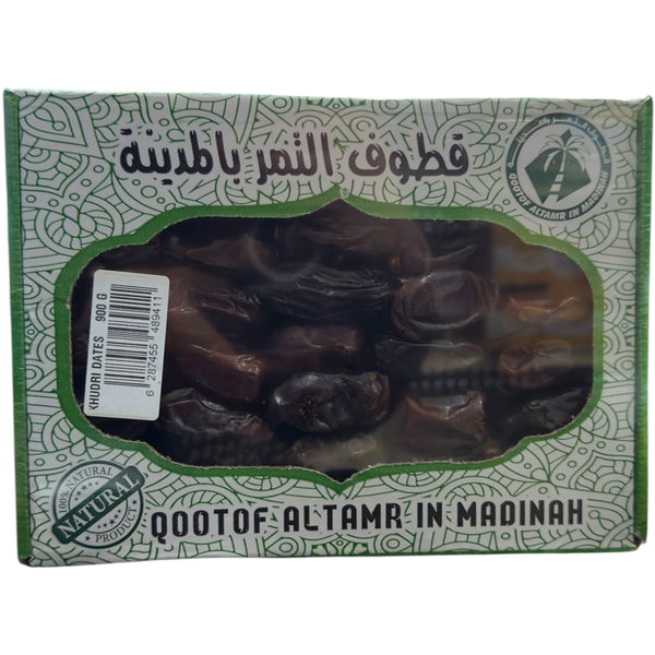 Qootof Altamr Khudri Dates – 900g, premium quality dates in a package with a clear view of the dates