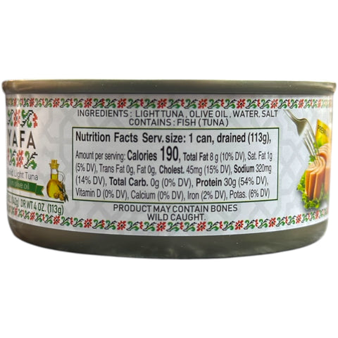 Close-up of Yafa Solid Light Tuna in Olive Oil – 142g revealing the high-quality ingredients and succulent texture ideal for healthy meals.