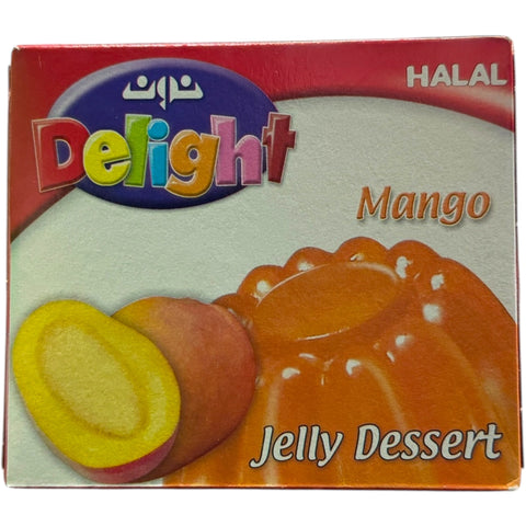 Delight Jelly Mango packaging showcasing the vibrant mango flavor and product design.