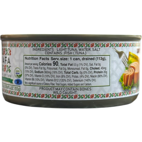 Close-up of Yafa Skipjack Solid Light Tuna in Water (5 oz) showing the product's quality and texture.
