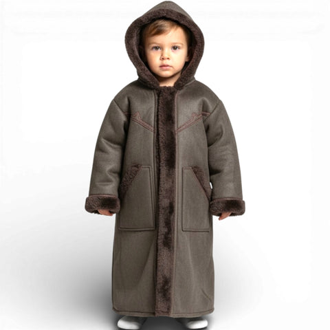 Kids Hooded Fur Coat – 2-3y old with easy zip closure for quick dressing.
