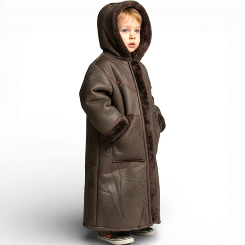 Kids Hooded Fur Coat – 2-3y old ideal for cold weather outings and play.