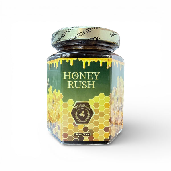 HONEY RUSH Artisan Honey 8 OUNCES jar, perfect natural energy sweetener for tea, toast, and desserts.