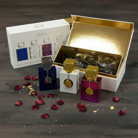 Armaf Club de Nuit Parfum Gift Set — Iconic Imperiale Untold 3x30ml, angled studio shot