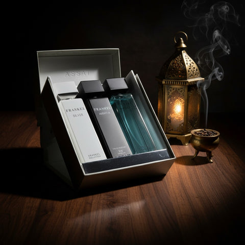 Assaf Riyadh Foundation Day Gift Set — 3x100ml Arabian luxury EDP, angled studio shot