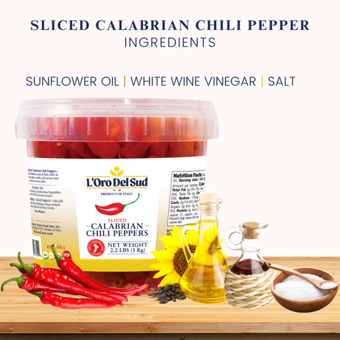 L’Oro Del Sud, Sliced Calabrian Chili Peppers, 2.2 lb (1 kg)