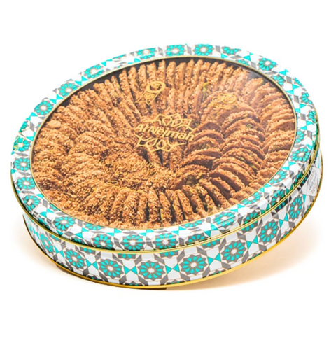 Barazek Shortbread Cookies | Al Nejmah Sweets 800g, featuring crispy pistachio cookies coated with sesame seeds and nuts.